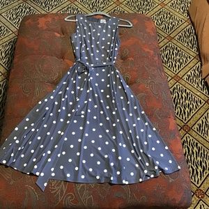 Anne Klein Charcoal Gray and White Polka Dot sleeveless dress Size 10
